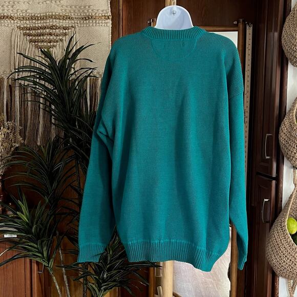 Vintage 90s Croft & Barrow Green Knit Sweater L Heavyweight Grandpa Preppy Knit - Picture 3 of 9